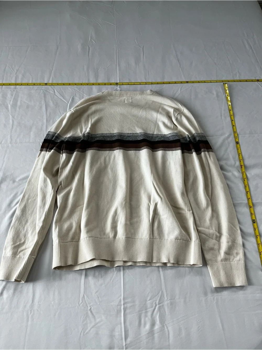 GAP Cream Crewneck Sweater with Gray and Brown Stripes